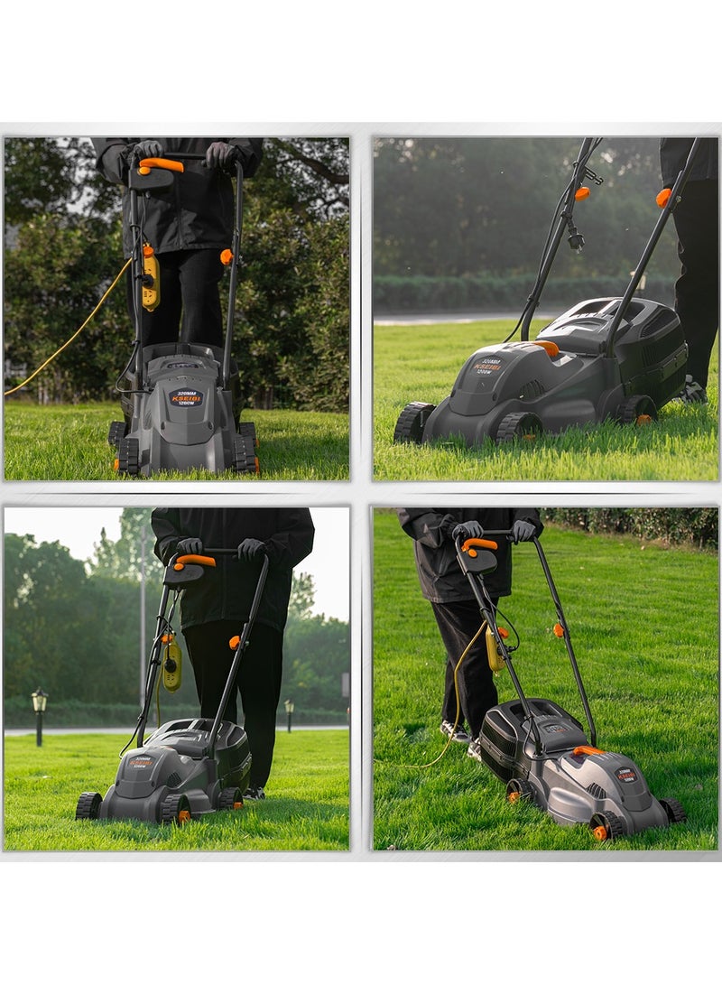 كسيبي جزازة العشب الكهربائية، جزازة العشب 1200 وات للساحات الصغيرة، جزازة العشب المدمجة وخفيفة الوزن، مقبض قابل للطي، ارتفاع القطع قابل للتعديل، جزازات العشب ذات الدفع السلكي لساحة الحديقة. - Image 5